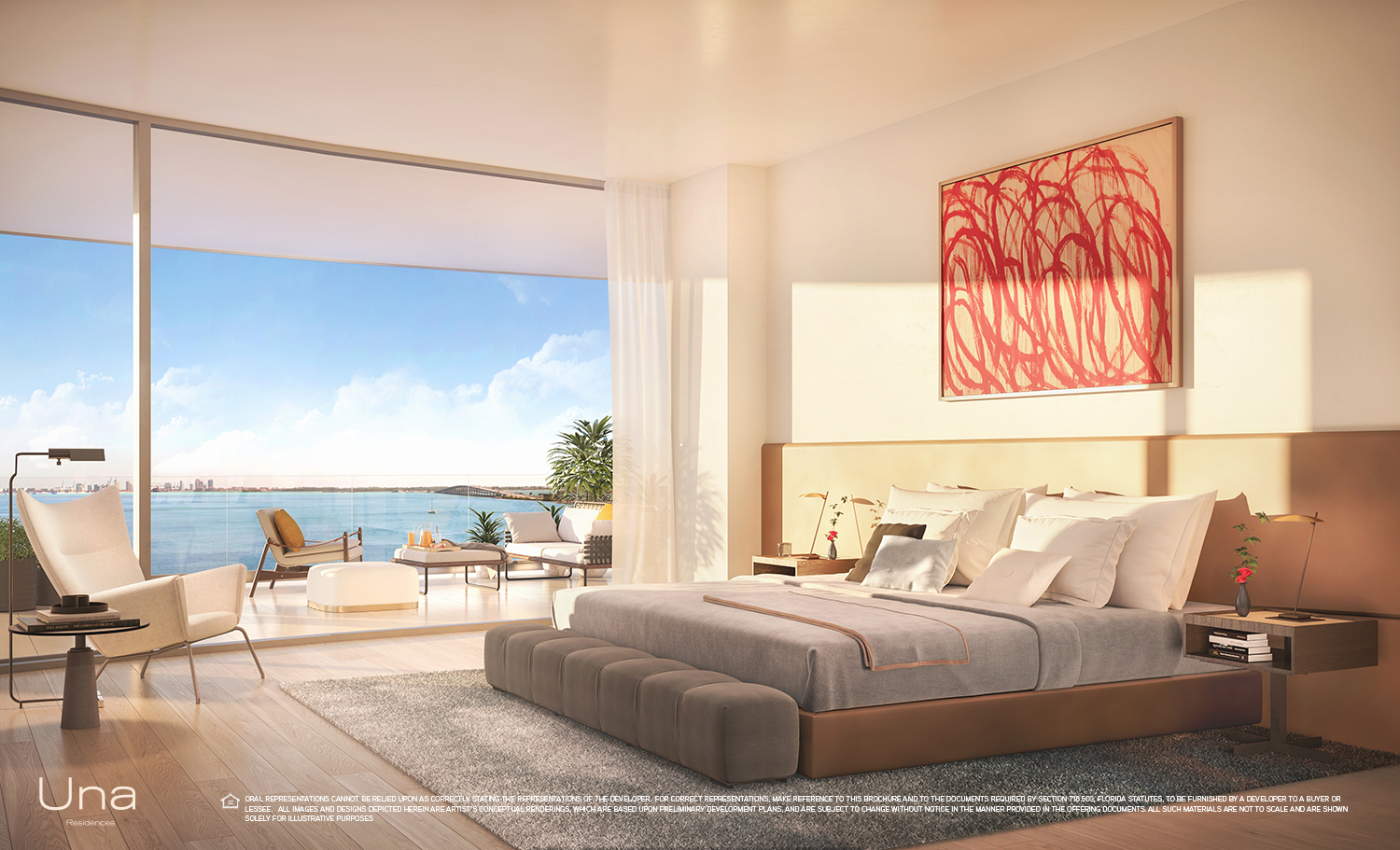Una Residences master bedroom with bay views